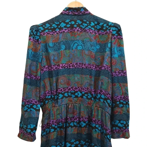 Louis Feraud 100% Silk Vintage Maxi Dress Long Sleeve Colorful Size US 12 - Picture 9 of 17